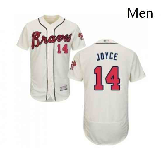 Mens Atlanta Braves 14 Matt Joyce Cream Alternate Flex Base Authentic Collection Baseball Jersey